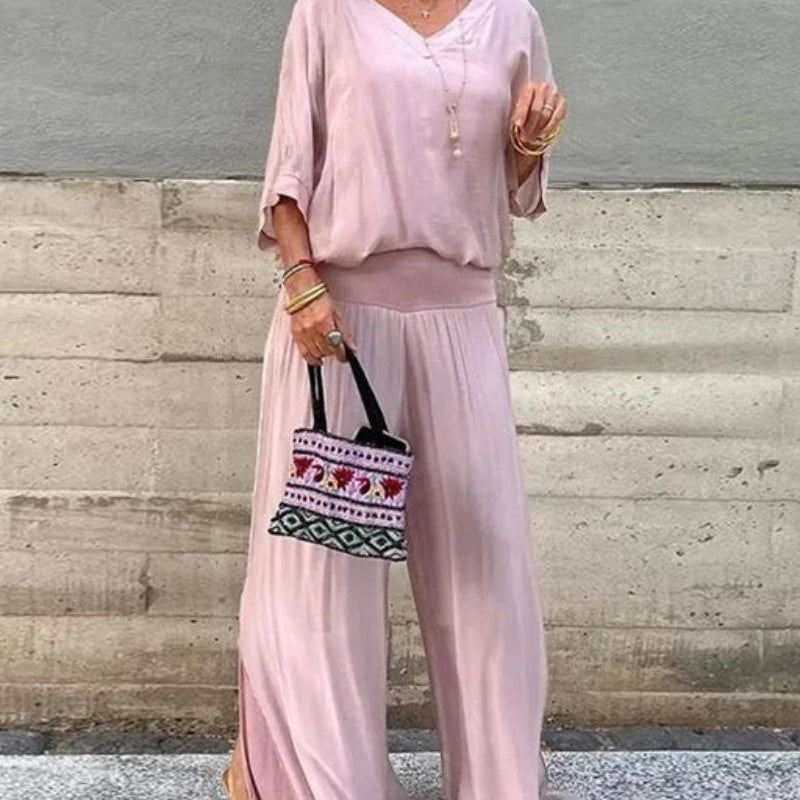 Astride – Elegantni komplet sa bluzom i širokim pantalonama