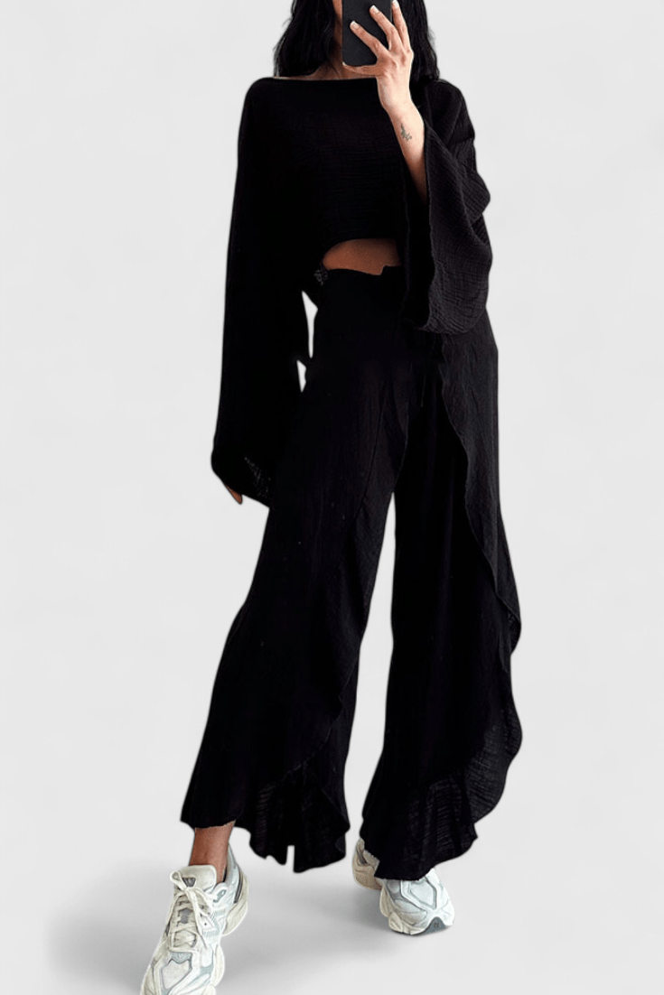 Elsie – Lagani boho komplet sa kimono topom i širokim pantalonama