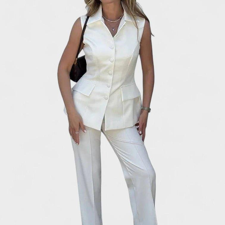 Portofino – Elegantni komplet sa prslukom i širokim pantalonama