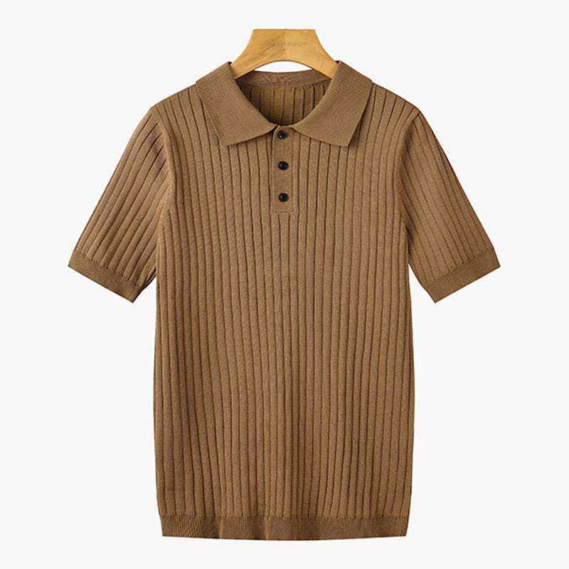 Pletena Polo Majica sa Rebrastom Teksturom